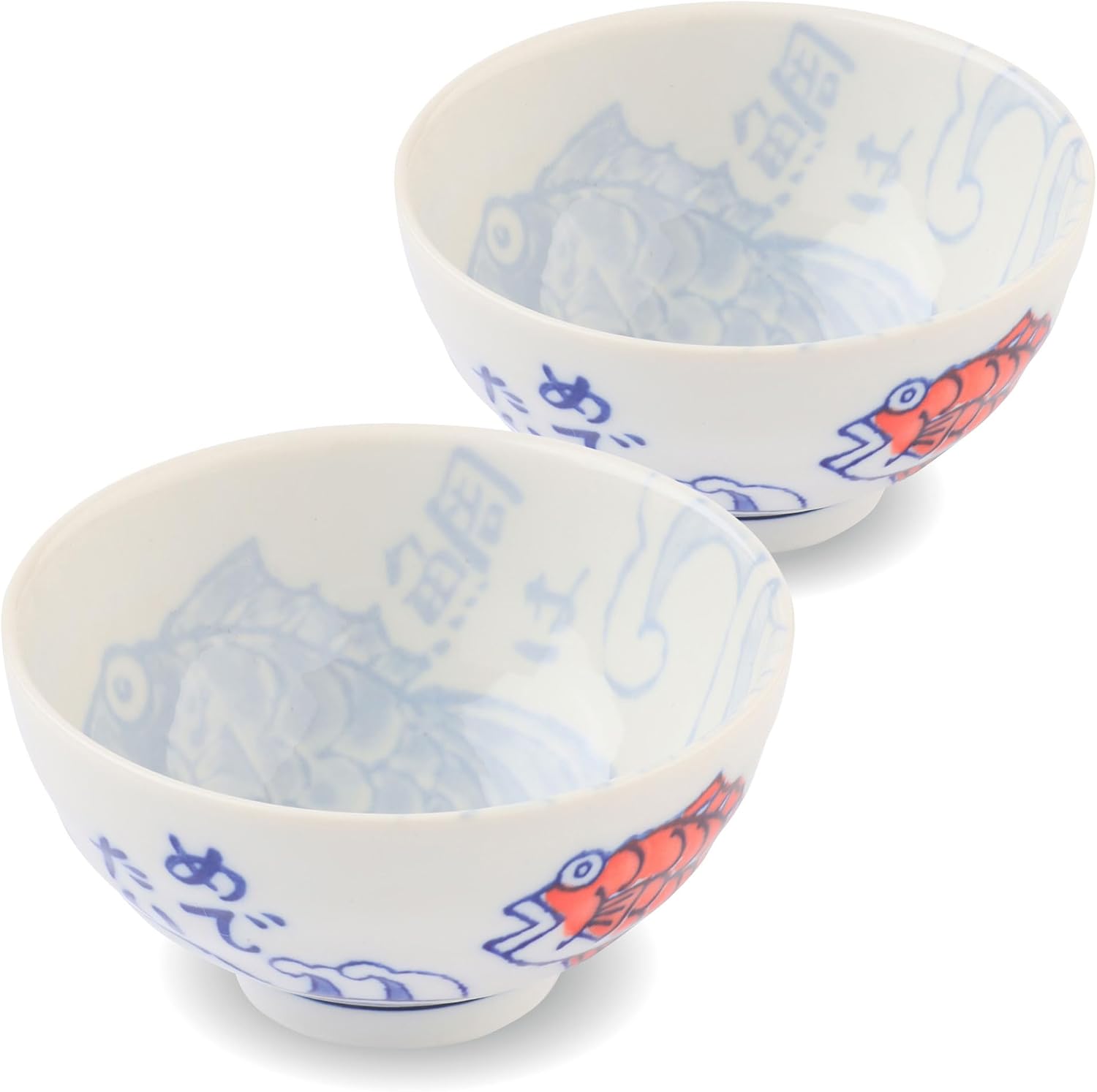 Etegami Japanese Ceramic Rice Bowls, Set of 2